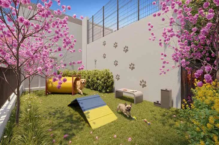 Pet place – perspectiva ilustrada do lazer do Ares do Horto Pau Brasil, apartamentos de 2 dormitórios no Campo Limpo, São Paulo