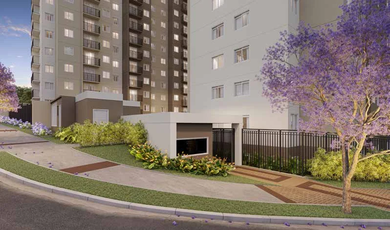 Portaria – perspectiva ilustrada do lazer do Ares do Horto Pau Brasil, apartamentos de 2 dormitórios no Campo Limpo, São Paulo
